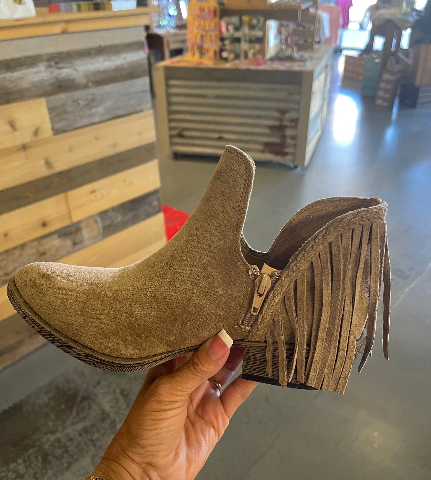 VERY G Taupe Fringe Bootie